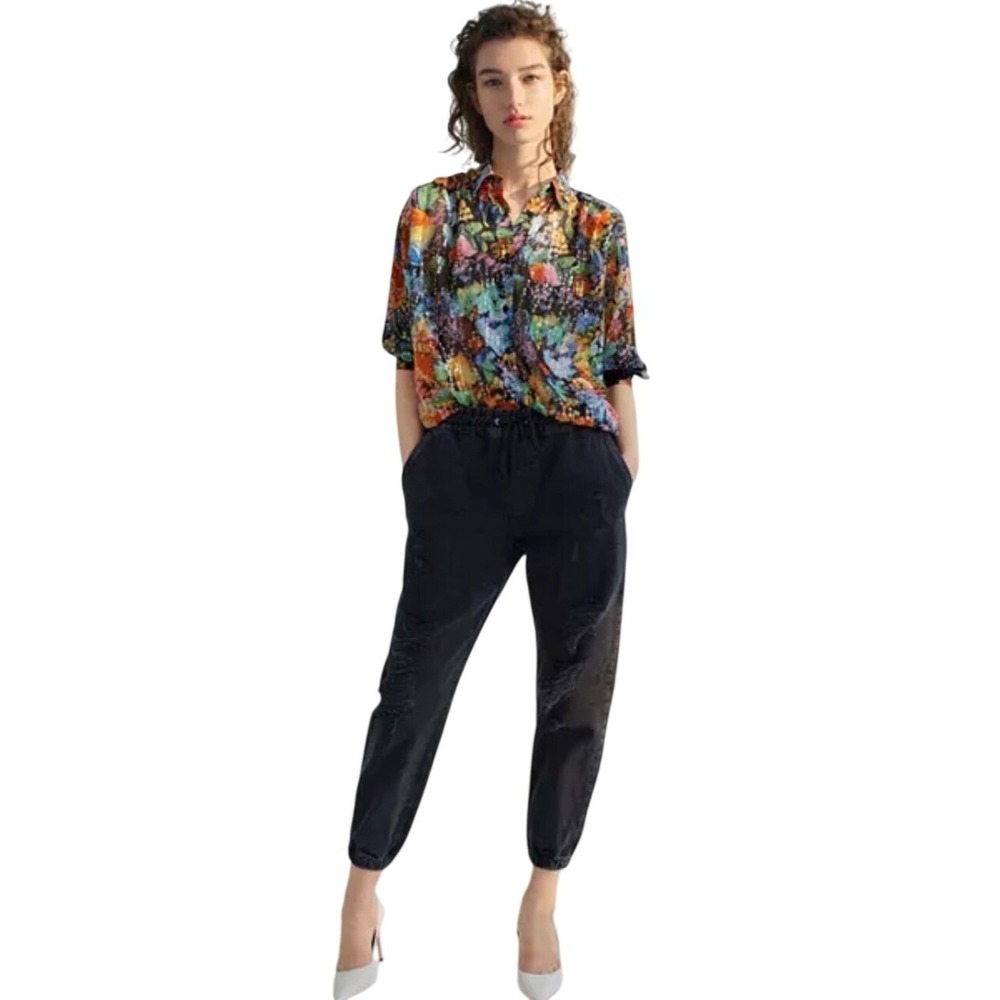$348 New The Kooples‎ Tokyo Night Floral-Print Lurex Button Up Silk Shirt Small